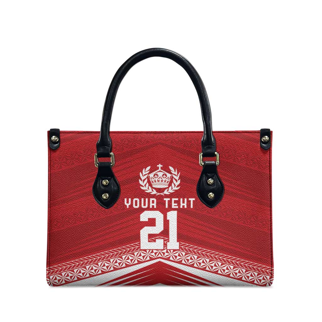 Custom Pacific Rugby Spirit Leather Bag Tonga Ngatu Pride Red Edition - Polynesian Pride