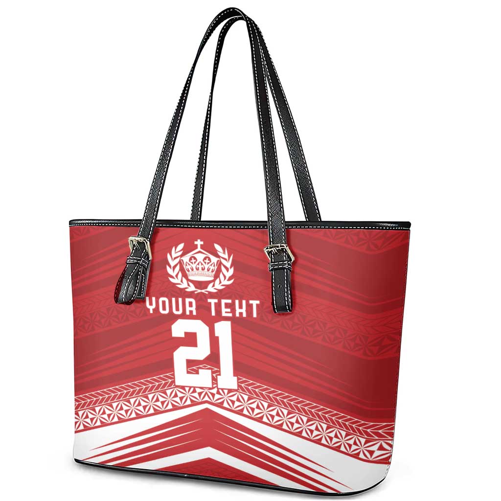 Custom Pacific Rugby Spirit Leather Tote Bag Tonga Ngatu Pride Red Edition - Polynesian Pride