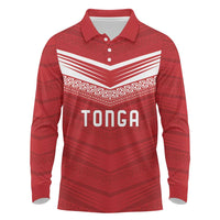 Custom Pacific Rugby Spirit Long Sleeve Polo Shirt Tonga Ngatu Pride Red Edition - Polynesian Pride