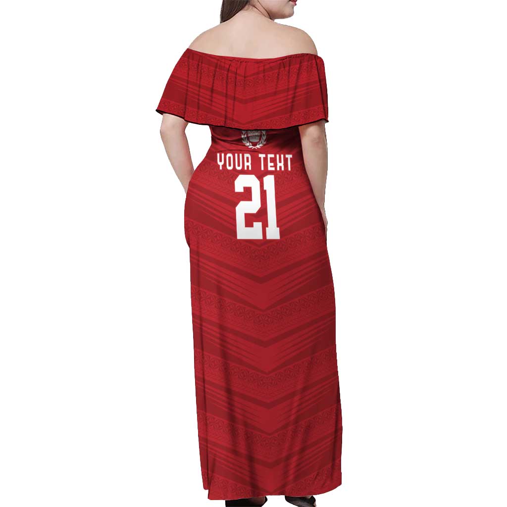 Custom Pacific Rugby Spirit Off Shoulder Maxi Dress Tonga Ngatu Pride Red Edition LT9 - Polynesian Pride