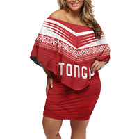 Custom Pacific Rugby Spirit Off Shoulder Short Dress Tonga Ngatu Pride Red Edition LT9 Women Red - Polynesian Pride