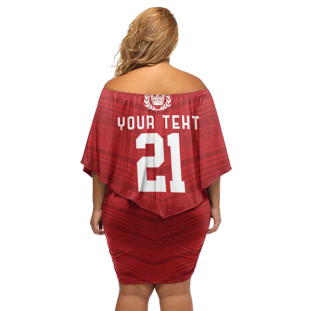 Custom Pacific Rugby Spirit Off Shoulder Short Dress Tonga Ngatu Pride Red Edition LT9 - Polynesian Pride