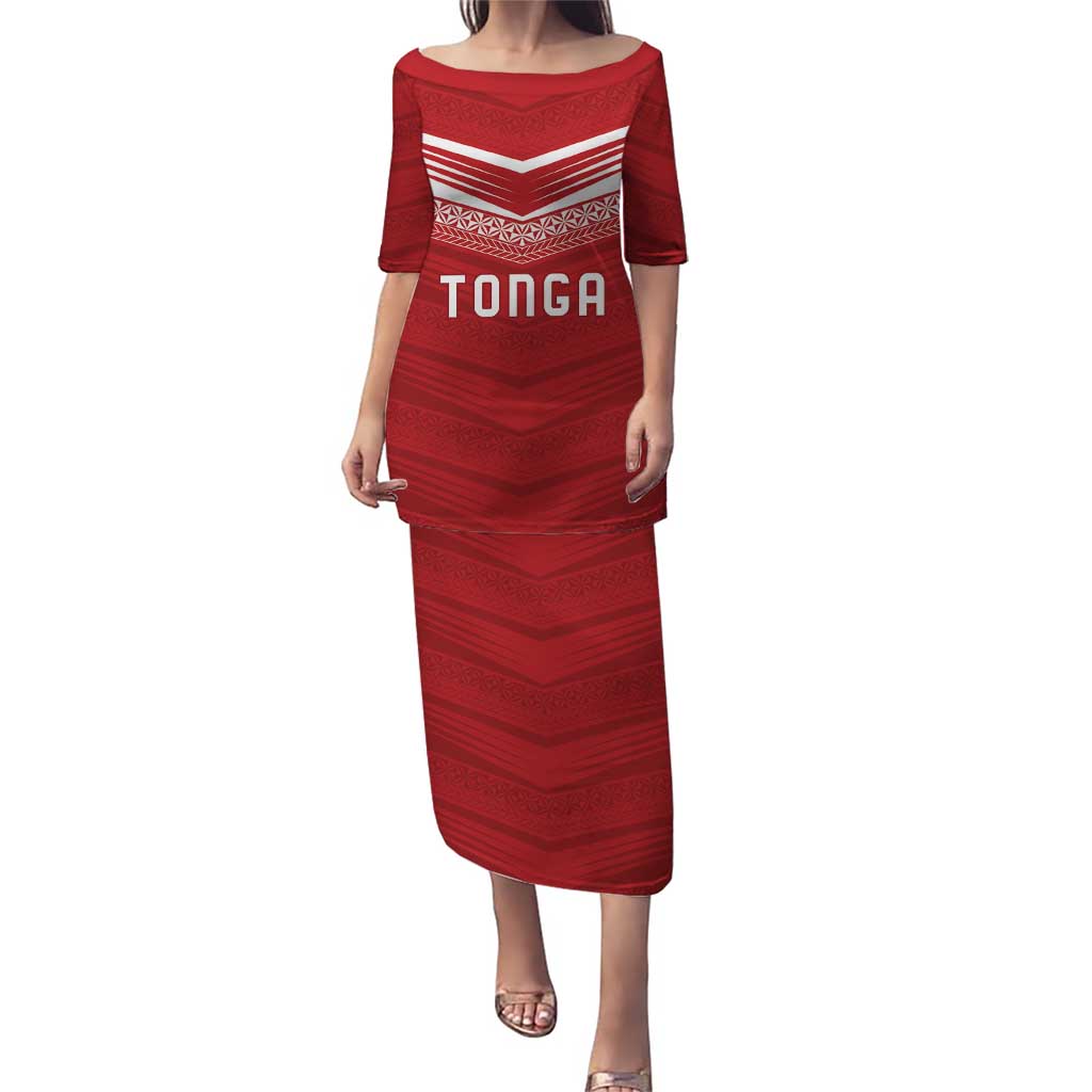 Custom Pacific Rugby Spirit Puletasi Tonga Ngatu Pride Red Edition LT9 Long Dress Red - Polynesian Pride