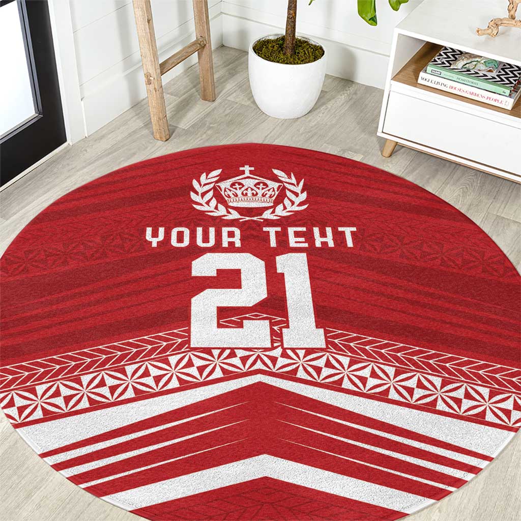 Custom Pacific Rugby Spirit Round Carpet Tonga Ngatu Pride Red Edition LT9 Red - Polynesian Pride