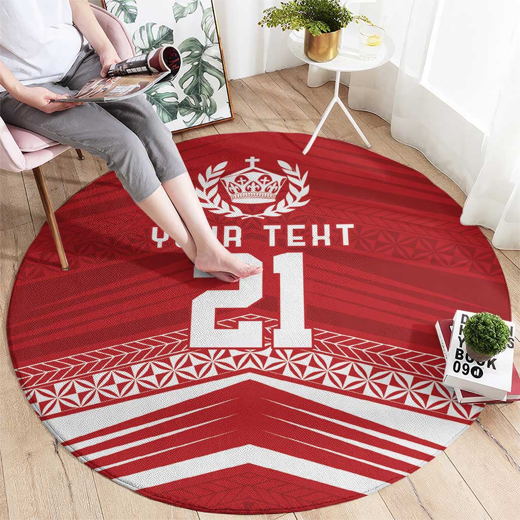 Custom Pacific Rugby Spirit Round Carpet Tonga Ngatu Pride Red Edition LT9 - Polynesian Pride