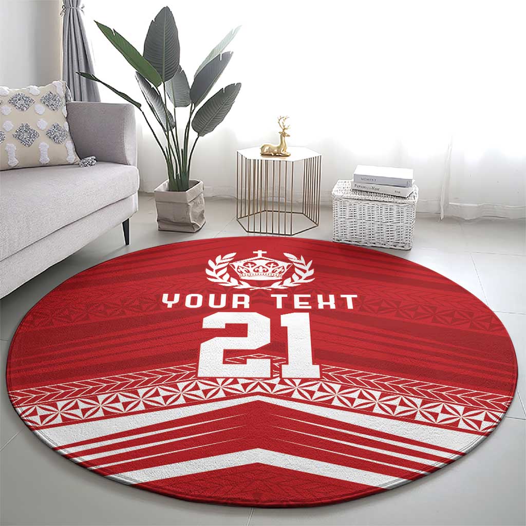 Custom Pacific Rugby Spirit Round Carpet Tonga Ngatu Pride Red Edition LT9 - Polynesian Pride