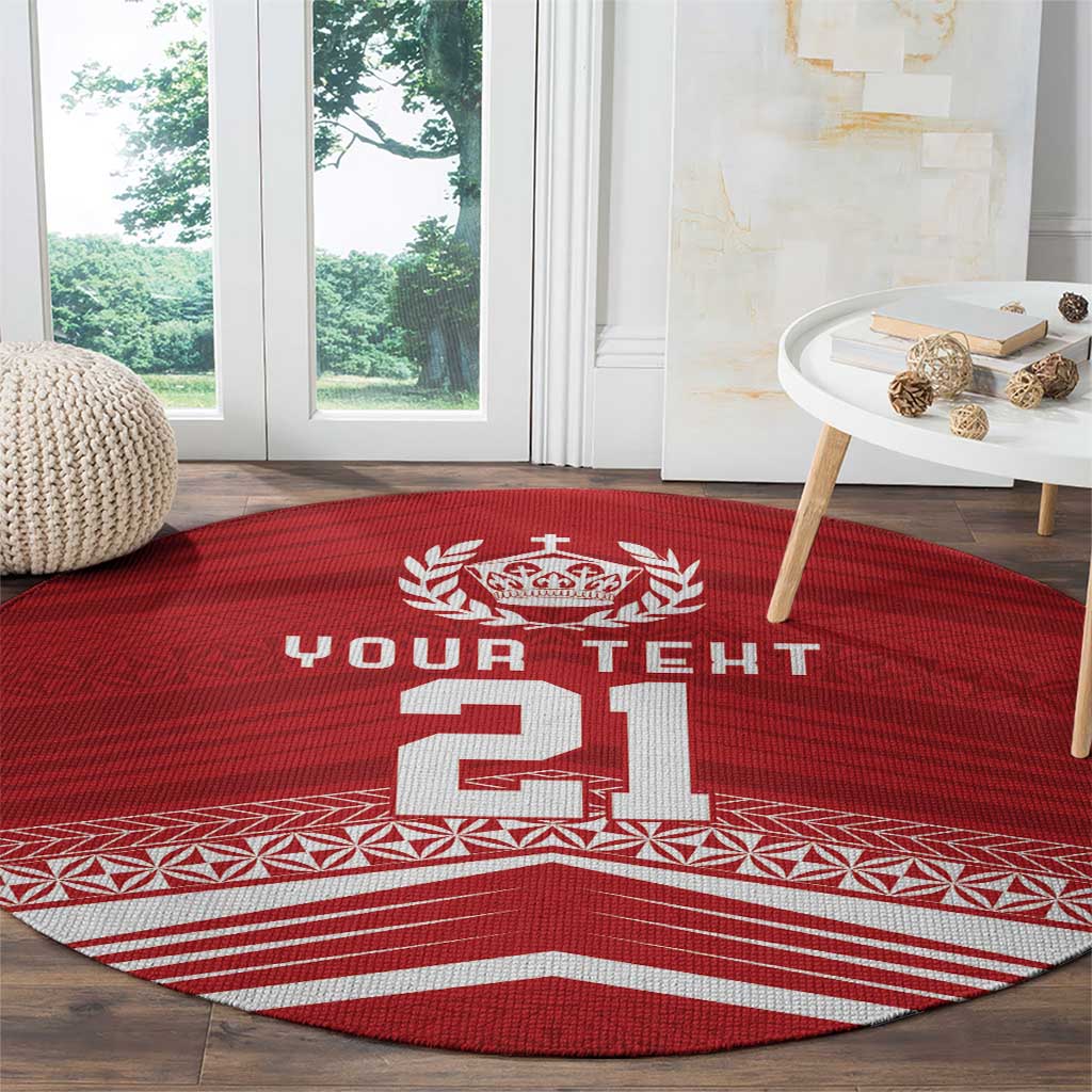 Custom Pacific Rugby Spirit Round Carpet Tonga Ngatu Pride Red Edition LT9 - Polynesian Pride