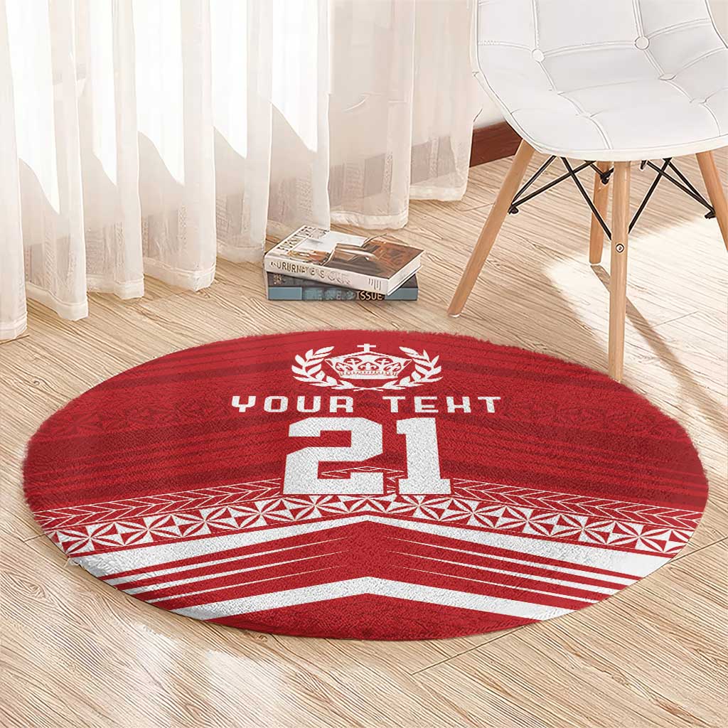 Custom Pacific Rugby Spirit Round Carpet Tonga Ngatu Pride Red Edition LT9 - Polynesian Pride
