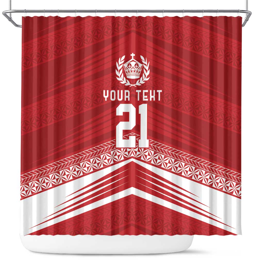 Custom Pacific Rugby Spirit Shower Curtain Tonga Ngatu Pride Red Edition LT9 Red - Polynesian Pride