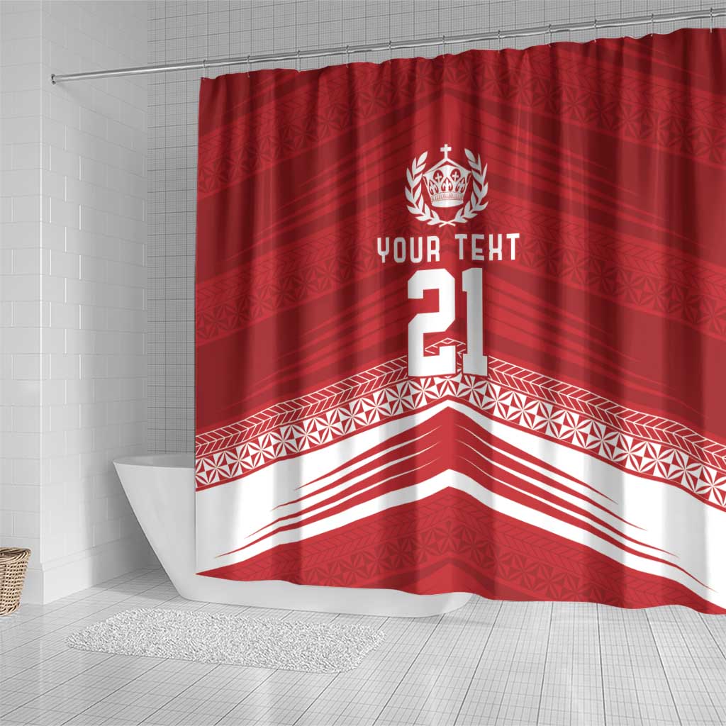 Custom Pacific Rugby Spirit Shower Curtain Tonga Ngatu Pride Red Edition LT9 - Polynesian Pride