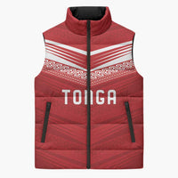 Custom Pacific Rugby Spirit Sleeveless Puffer Jacket Tonga Ngatu Pride Red Edition - Polynesian Pride
