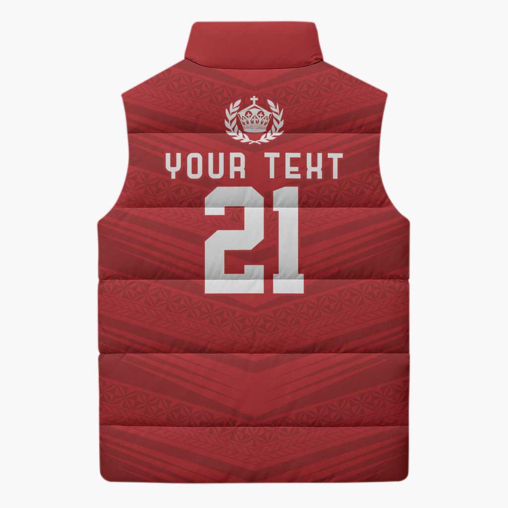 Custom Pacific Rugby Spirit Sleeveless Puffer Jacket Tonga Ngatu Pride Red Edition - Polynesian Pride