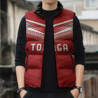 Custom Pacific Rugby Spirit Sleeveless Puffer Jacket Tonga Ngatu Pride Red Edition - Polynesian Pride