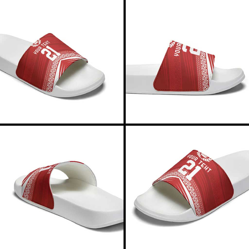 Custom Pacific Rugby Spirit Slide Sandals Tonga Ngatu Pride Red Edition - Polynesian Pride