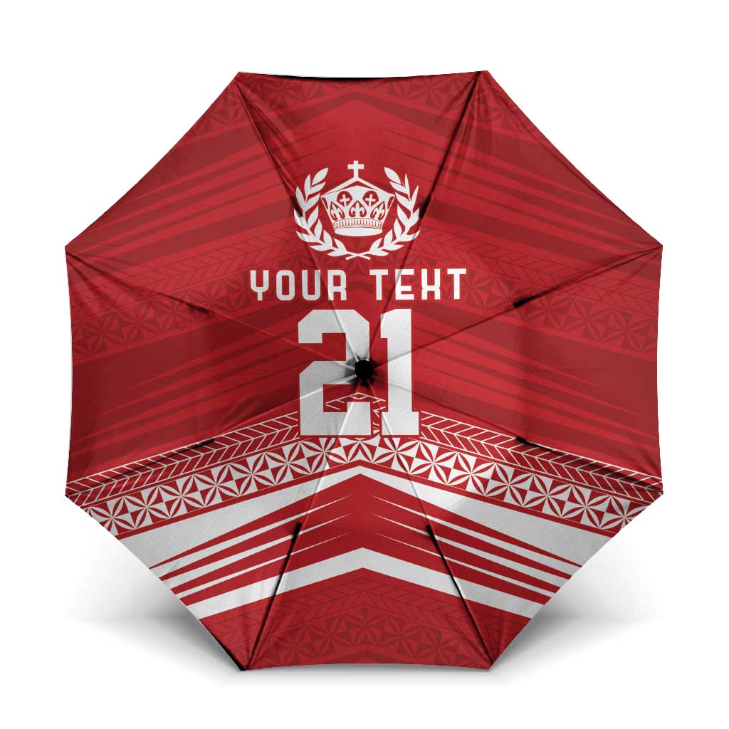 Custom Pacific Rugby Spirit Umbrella Tonga Ngatu Pride Red Edition - Polynesian Pride