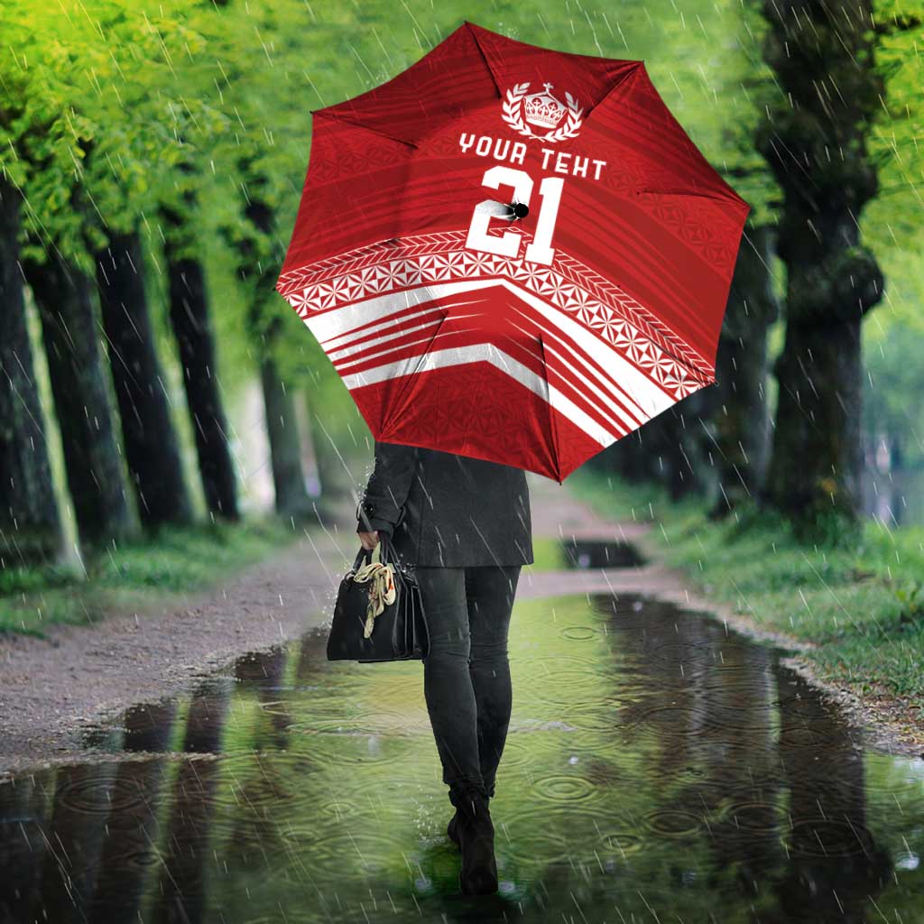 Custom Pacific Rugby Spirit Umbrella Tonga Ngatu Pride Red Edition - Polynesian Pride