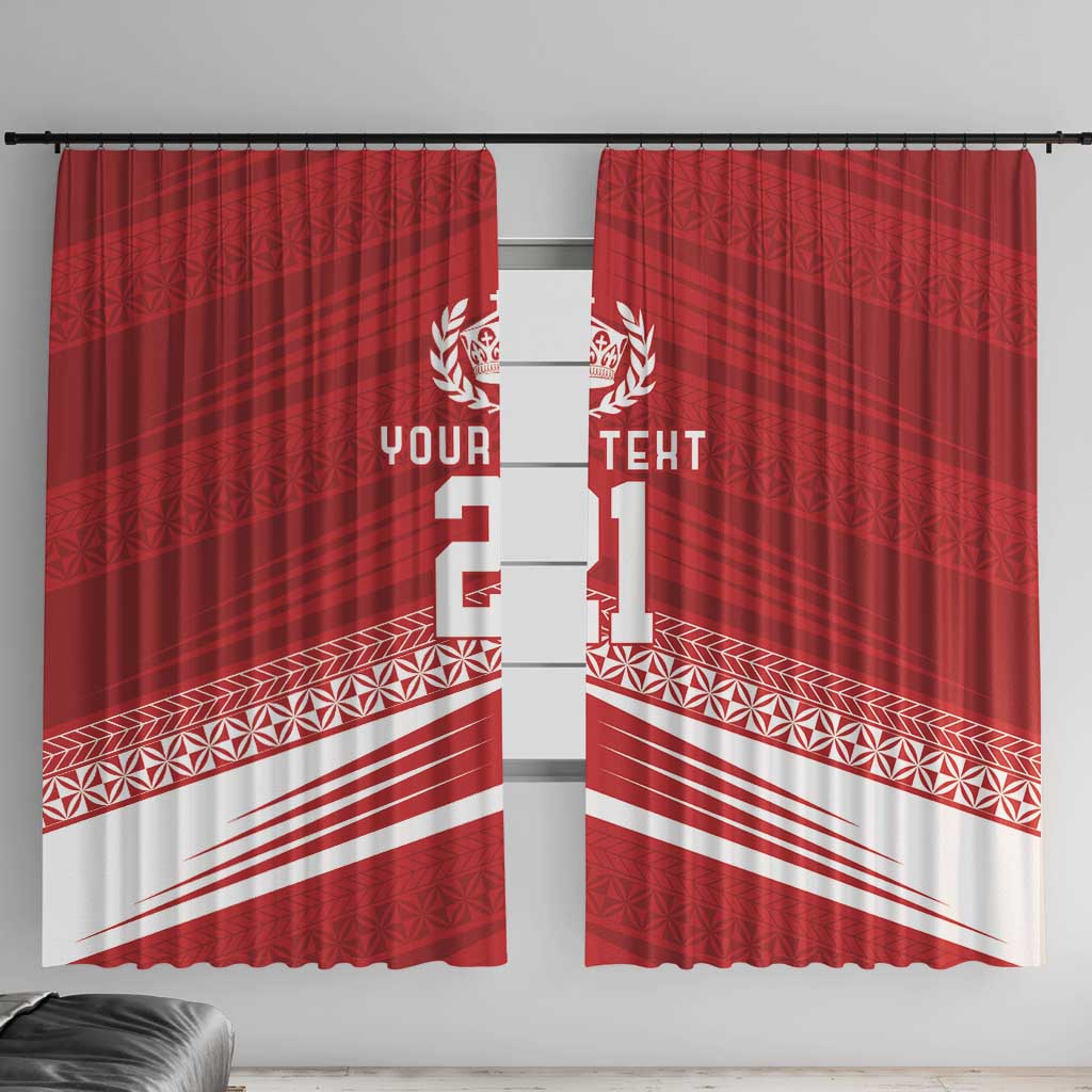 Custom Pacific Rugby Spirit Window Curtain Tonga Ngatu Pride Red Edition - Polynesian Pride