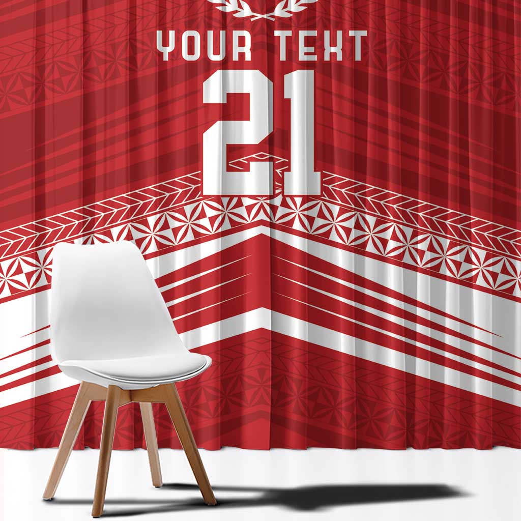 Custom Pacific Rugby Spirit Window Curtain Tonga Ngatu Pride Red Edition - Polynesian Pride