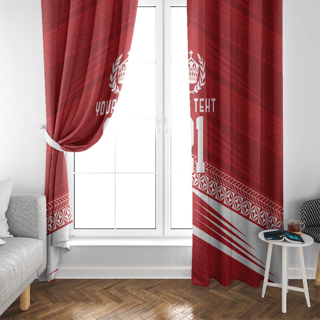 Custom Pacific Rugby Spirit Window Curtain Tonga Ngatu Pride Red Edition - Polynesian Pride