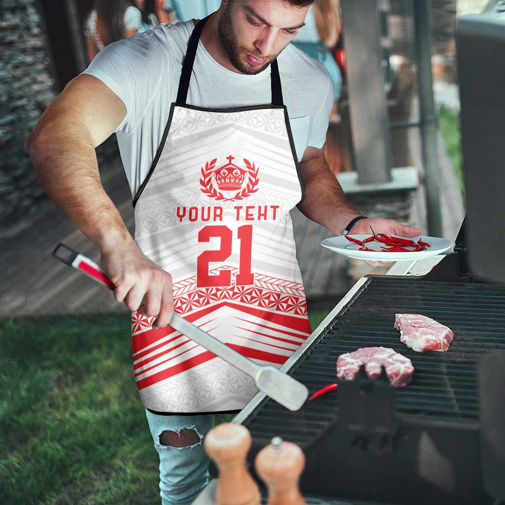 Custom Pacific Rugby Spirit Apron Tonga Ngatu Pride White Edition - Polynesian Pride