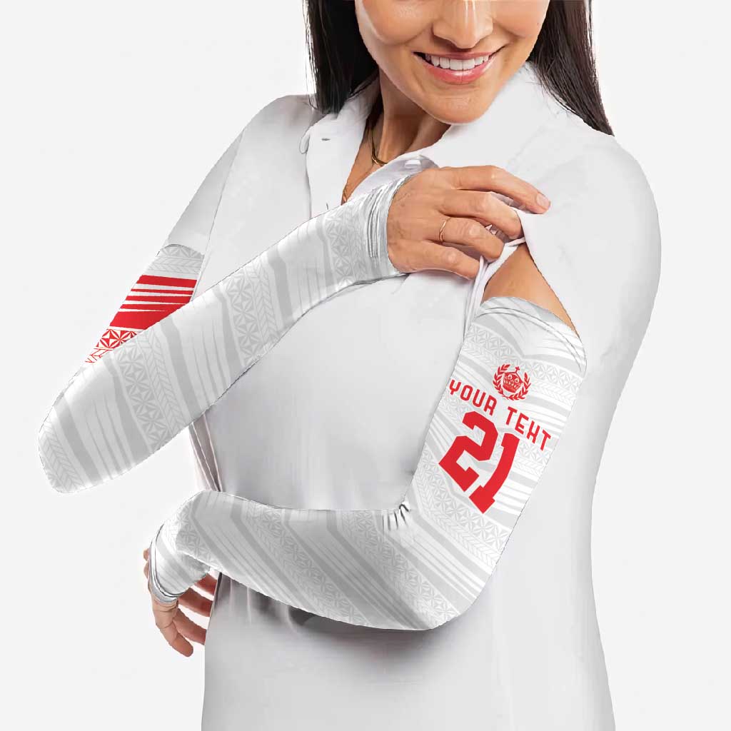 Custom Pacific Rugby Spirit Arm Sleeves Tonga Ngatu Pride White Edition - Polynesian Pride