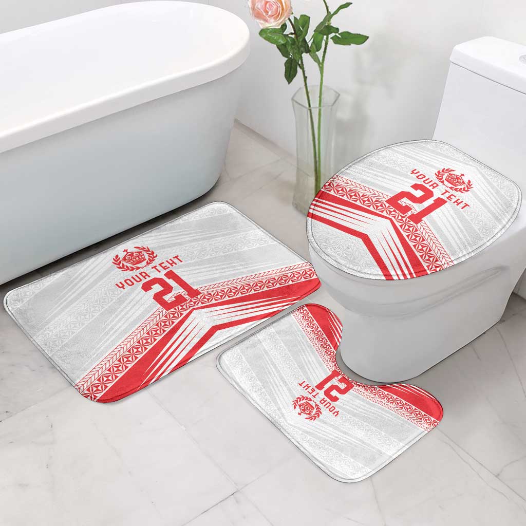 Custom Pacific Rugby Spirit Bathroom Set Tonga Ngatu Pride White Edition - Polynesian Pride
