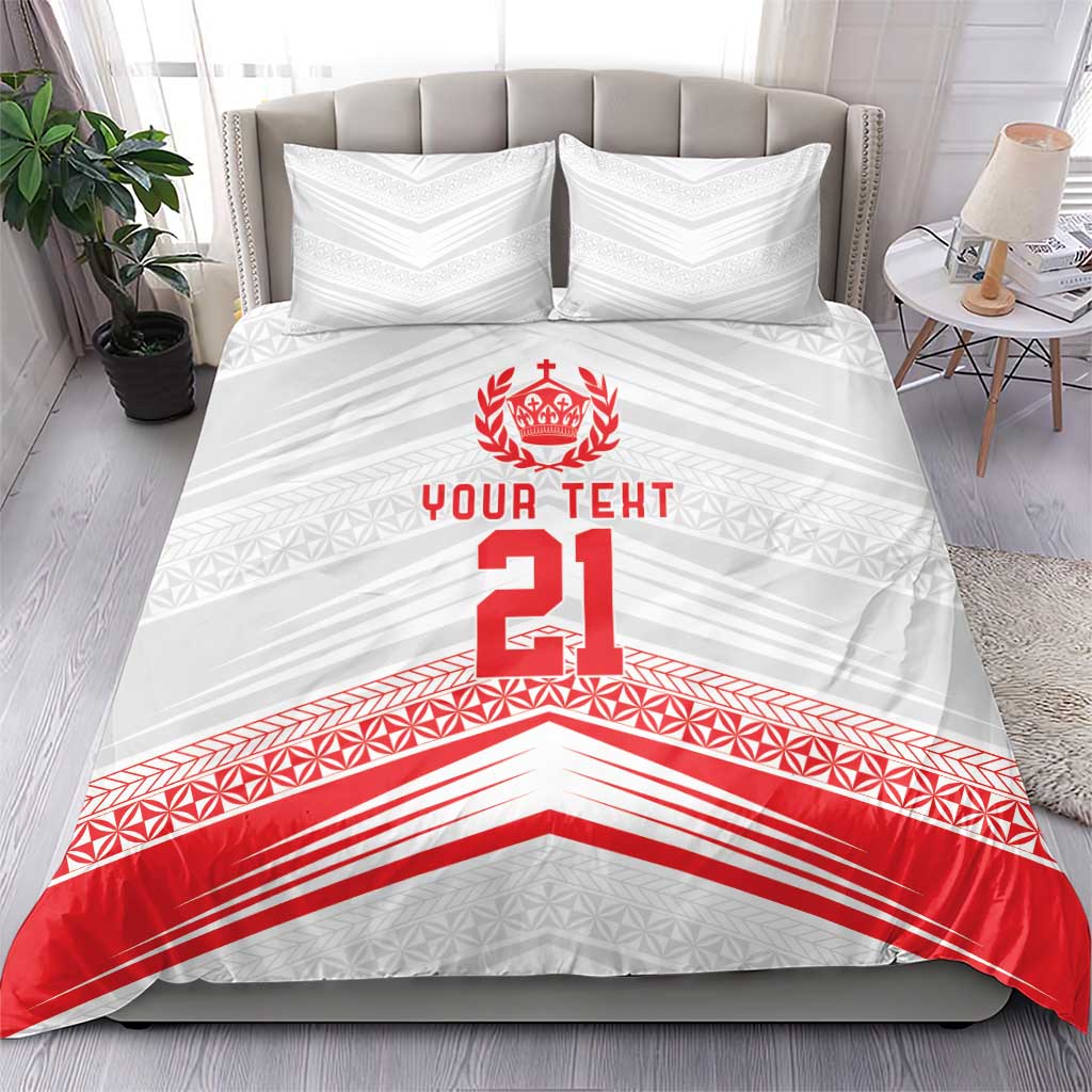 Custom Pacific Rugby Spirit Bedding Set Tonga Ngatu Pride White Edition LT9 - Polynesian Pride