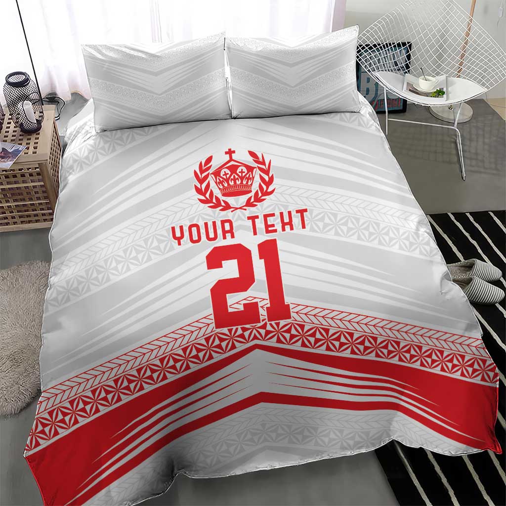 Custom Pacific Rugby Spirit Bedding Set Tonga Ngatu Pride White Edition LT9 - Polynesian Pride