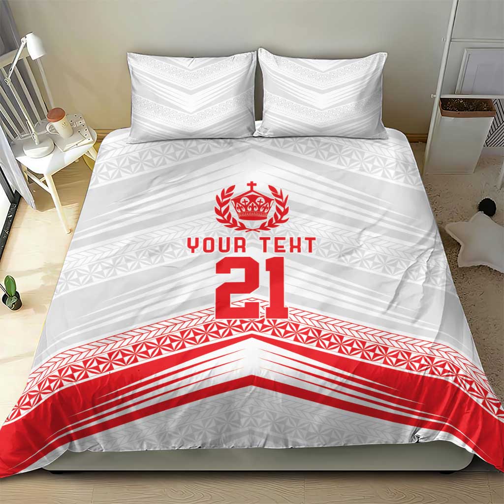 Custom Pacific Rugby Spirit Bedding Set Tonga Ngatu Pride White Edition LT9 - Polynesian Pride