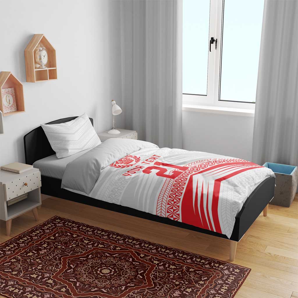 Custom Pacific Rugby Spirit Bedding Set Tonga Ngatu Pride White Edition LT9 - Polynesian Pride