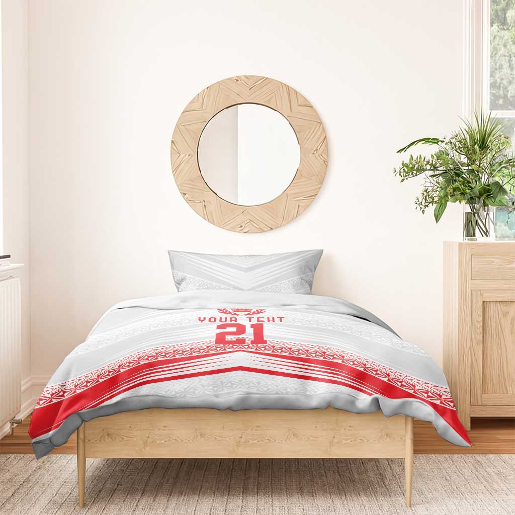 Custom Pacific Rugby Spirit Bedding Set Tonga Ngatu Pride White Edition LT9 - Polynesian Pride