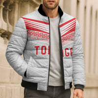 Custom Pacific Rugby Spirit Bomber Puffer Jacket Tonga Ngatu Pride White Edition - Polynesian Pride