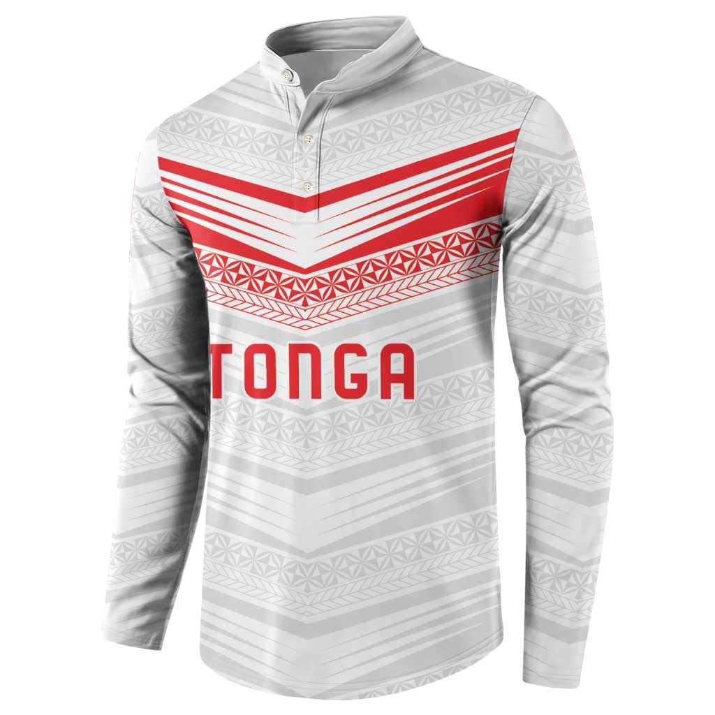 Custom Pacific Rugby Spirit Button Sweatshirt Tonga Ngatu Pride White Edition - Polynesian Pride