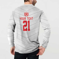 Custom Pacific Rugby Spirit Button Sweatshirt Tonga Ngatu Pride White Edition - Polynesian Pride