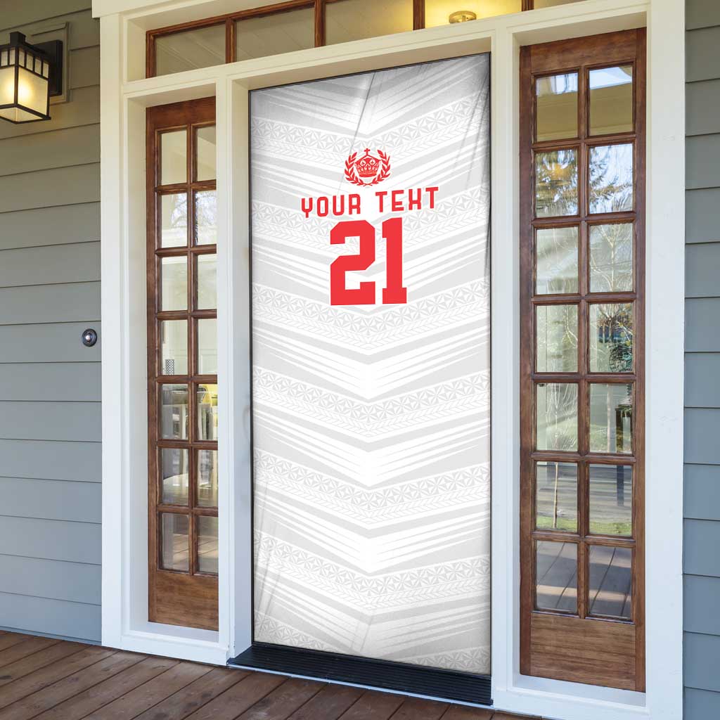 Custom Pacific Rugby Spirit Door Cover Tonga Ngatu Pride White Edition - Polynesian Pride