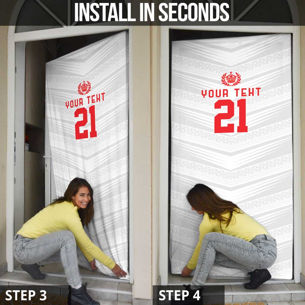 Custom Pacific Rugby Spirit Door Cover Tonga Ngatu Pride White Edition - Polynesian Pride