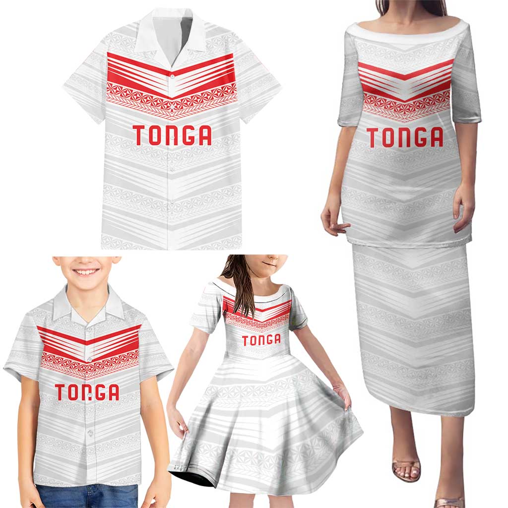 Custom Pacific Rugby Spirit Family Matching Puletasi and Hawaiian Shirt Tonga Ngatu Pride White Edition - Polynesian Pride