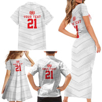 Custom Pacific Rugby Spirit Family Matching Short Sleeve Bodycon Dress and Hawaiian Shirt Tonga Ngatu Pride White Edition - Polynesian Pride