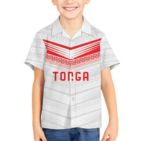 Custom Pacific Rugby Spirit Family Matching Short Sleeve Bodycon Dress and Hawaiian Shirt Tonga Ngatu Pride White Edition - Polynesian Pride