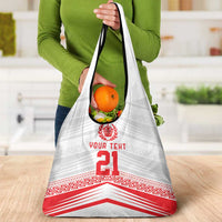 Custom Pacific Rugby Spirit Grocery Bag Tonga Ngatu Pride White Edition - Polynesian Pride