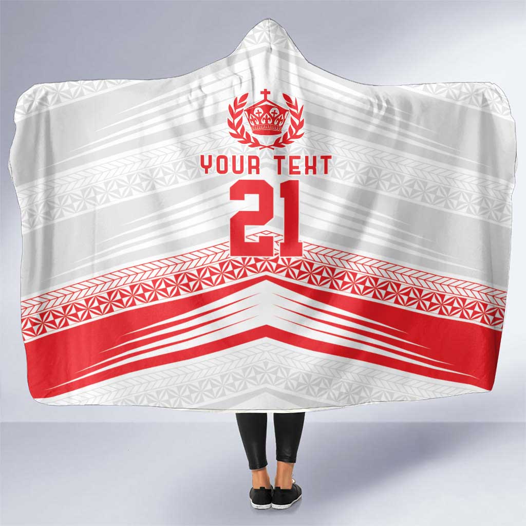 Custom Pacific Rugby Spirit Hooded Blanket Tonga Ngatu Pride White Edition LT9 One Size White - Polynesian Pride