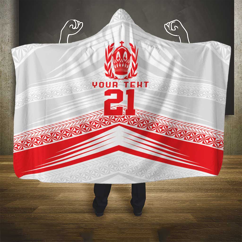 Custom Pacific Rugby Spirit Hooded Blanket Tonga Ngatu Pride White Edition LT9 - Polynesian Pride