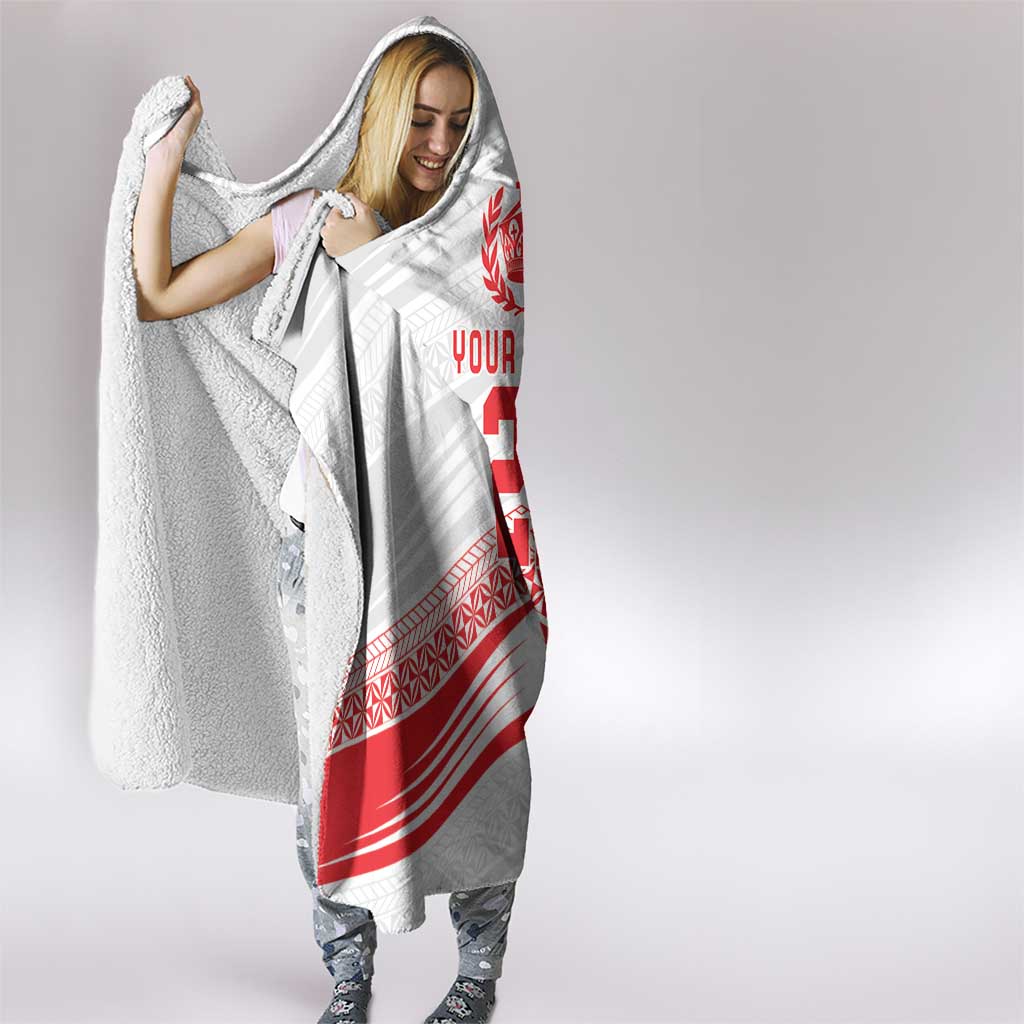 Custom Pacific Rugby Spirit Hooded Blanket Tonga Ngatu Pride White Edition LT9 - Polynesian Pride