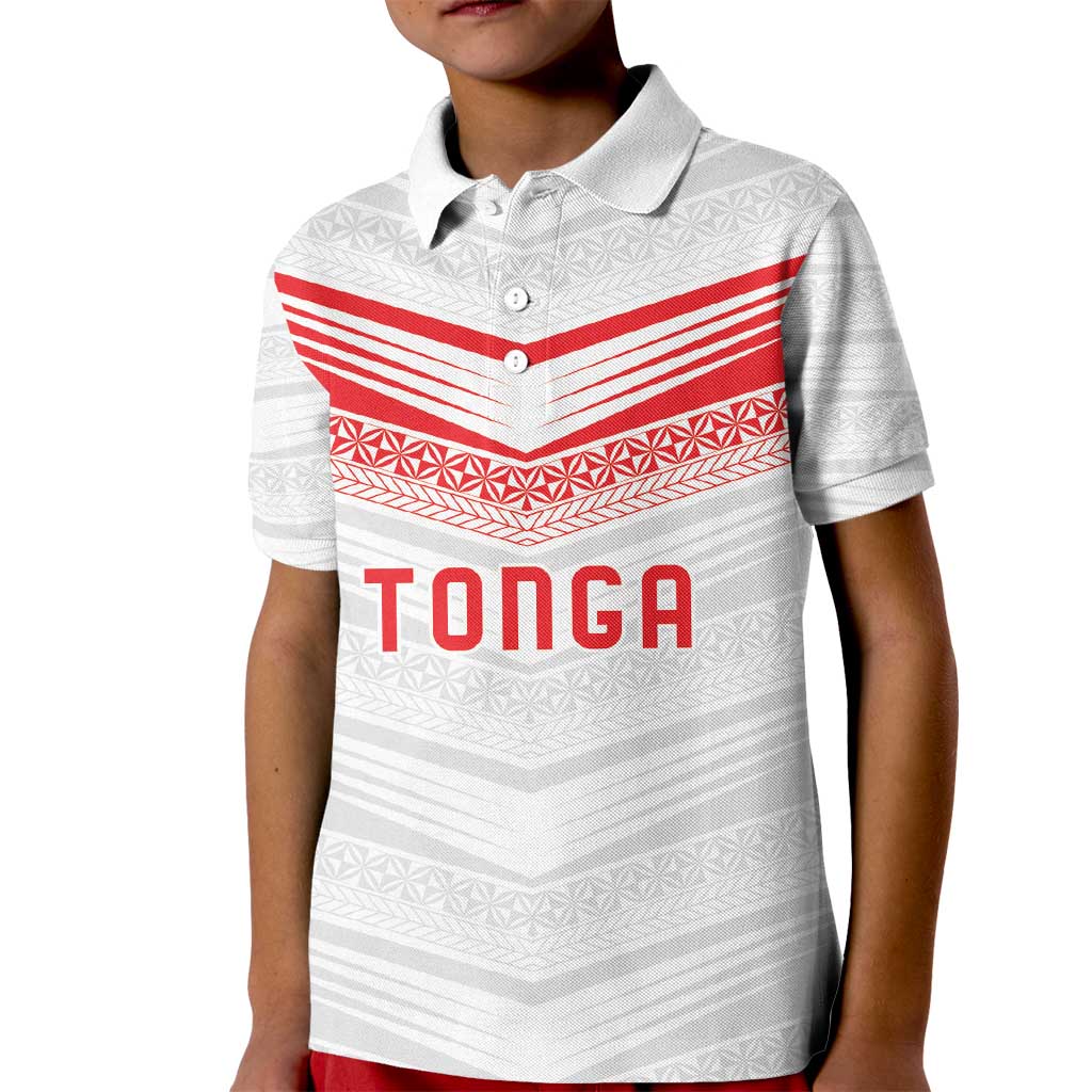 Custom Pacific Rugby Spirit Kid Polo Shirt Tonga Ngatu Pride White Edition LT9 Kid White - Polynesian Pride