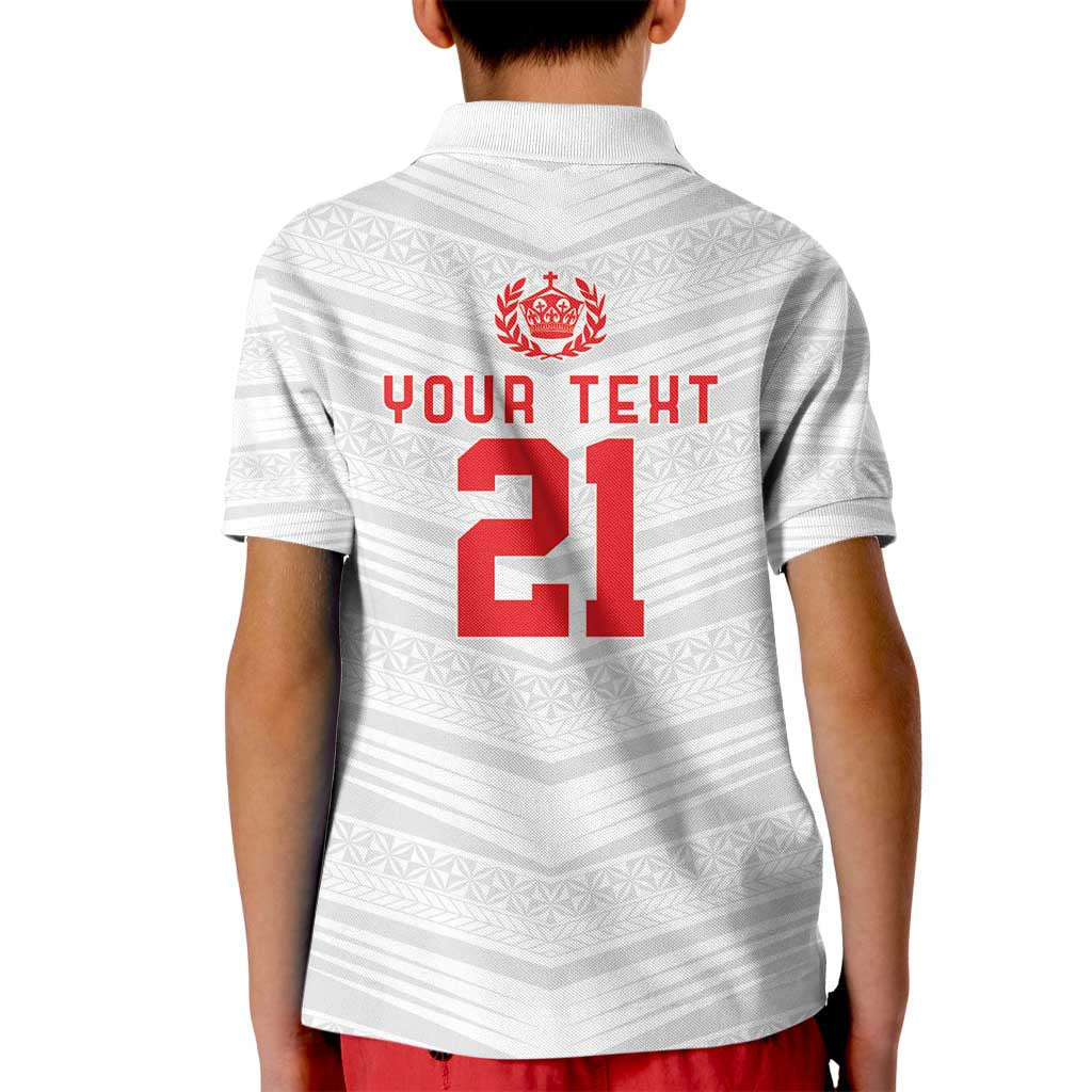 Custom Pacific Rugby Spirit Kid Polo Shirt Tonga Ngatu Pride White Edition LT9 - Polynesian Pride