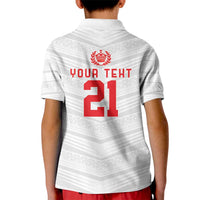 Custom Pacific Rugby Spirit Kid Polo Shirt Tonga Ngatu Pride White Edition LT9 - Polynesian Pride