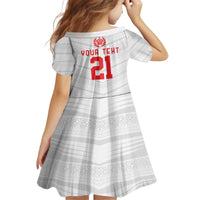 Custom Pacific Rugby Spirit Kid Short Sleeve Dress Tonga Ngatu Pride White Edition - Polynesian Pride