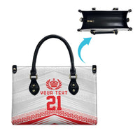 Custom Pacific Rugby Spirit Leather Bag Tonga Ngatu Pride White Edition - Polynesian Pride