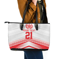 Custom Pacific Rugby Spirit Leather Tote Bag Tonga Ngatu Pride White Edition - Polynesian Pride