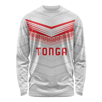 Custom Pacific Rugby Spirit Long Sleeve Shirt Tonga Ngatu Pride White Edition - Polynesian Pride